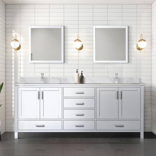 Lexora Jacques 80 in. W x 22 in. D White Double Bath Vanity and Carrara ...