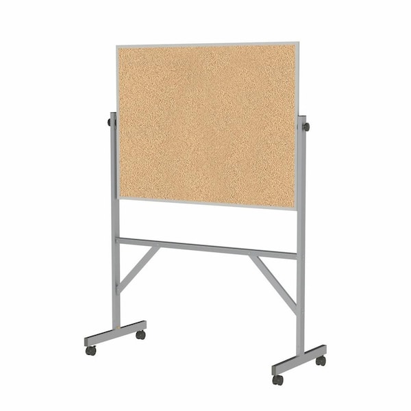ghent 3 x 4 ft. Cork Reversible Mobile Bulletin Board, Satin Aluminum Frame, Natural