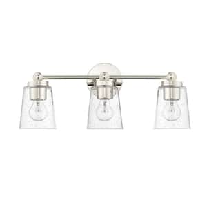 Lauryn 22 in. 3-Light Polished Nickel Vanity-Light with Clear Seeded Glass