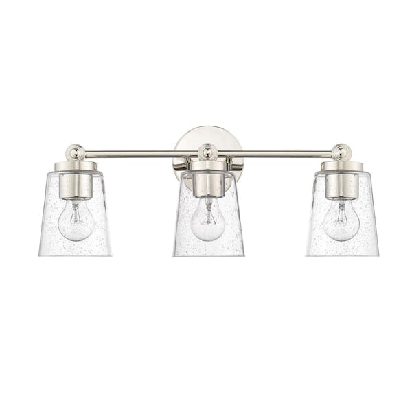 Millennium Lighting Lauryn 22 in. 3-Light Polished Nickel Vanity-Light with Clear Seeded Glass