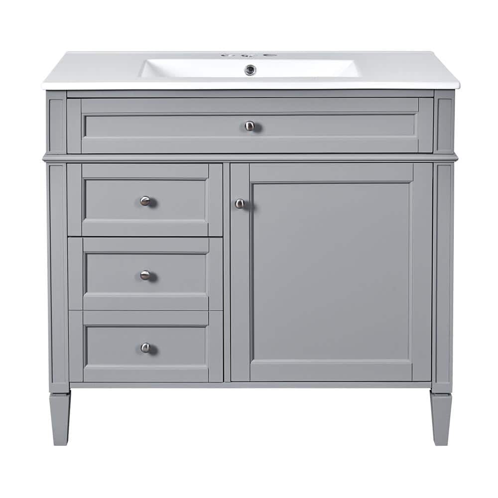 36 in. W Single Sink Freestanding Bath Vanity in Gray with White Ceramic Top Unassembled price history on PriceWatchPro