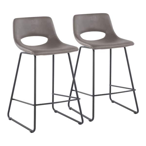 Lumisource Robbi 33 in. Grey Faux Leather and Black High Back Metal Steel Counter Height Bar Stool (Set of 2)