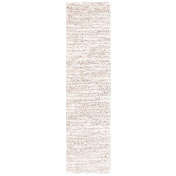 Lindsay Shag 2 ft. x 8 ft. Beige/Ivory Abstract Striped Runner Rug