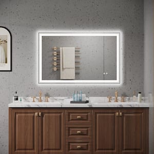 48 in. W x 30 in. H Rectangular Frameless Memory Anti-Fog Wall Front Back Light LED-Lit Bathroom Vanity Mirror in White