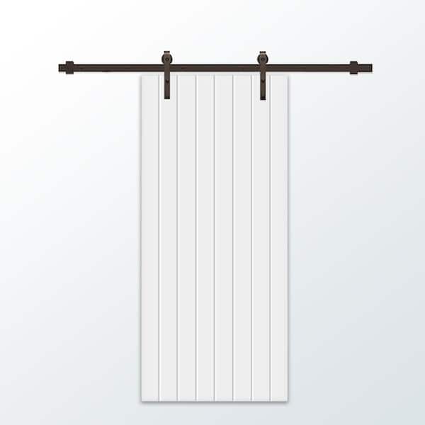 CALHOME 30 in. x 96 in. White Painted Composite MDF Paneled Interior Sliding Barn Door with Hardware Kit