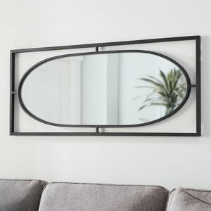 Small Rectangle Black Oval Classic Accent Mirror (17 in. H x 40 in. W)