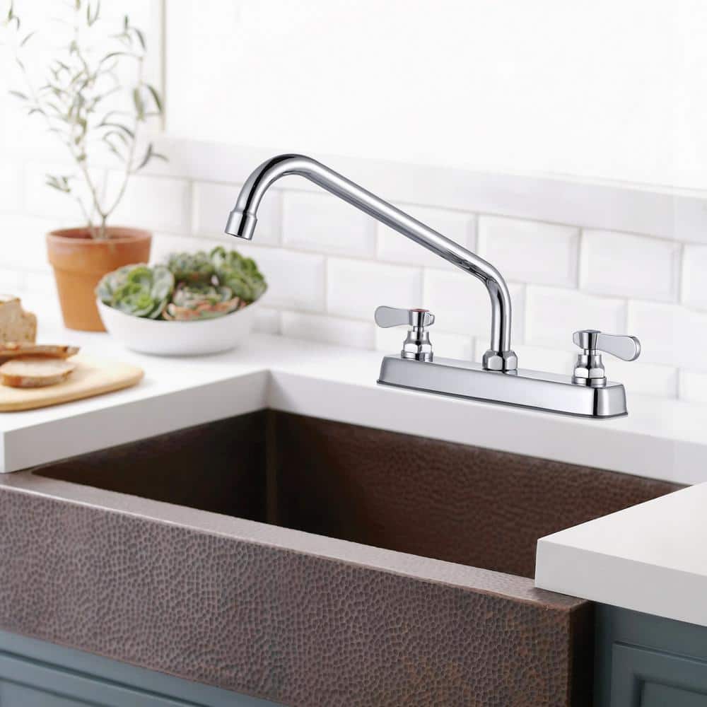 Polished Chrome Double Handle Deck Mount Kitchen Faucet