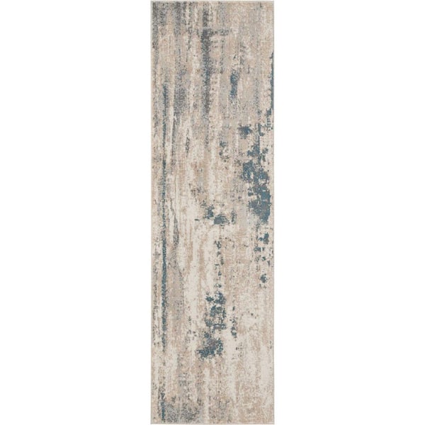 Nourison Maxell 2 ft. 2 in. x 7 ft. 6 in. Ivory/Teal Modern Indoor Area Rug