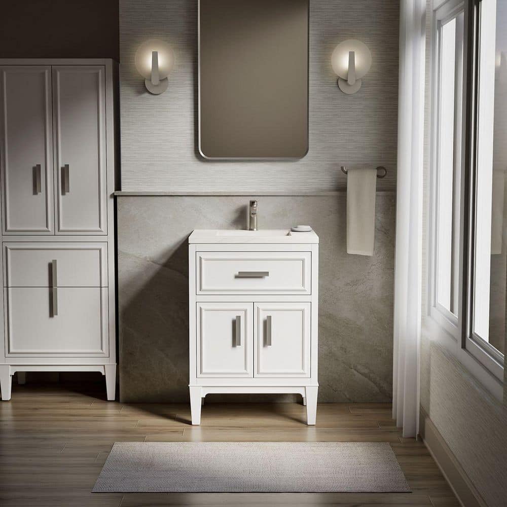 Southerk 23 in. Single Sink Freestanding White Bath Vanity with White Quartz Top Assembled price history on PriceWatchPro