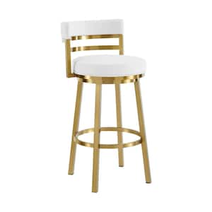 Madrid 26 in. White Metal Counter Stool with Faux Leather Seat