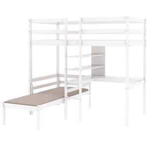 Aisword Twin Size Loft Bed With Shelves And Desk Wooden Loft Bed With Desk White Lppbh7aak The Home Depot