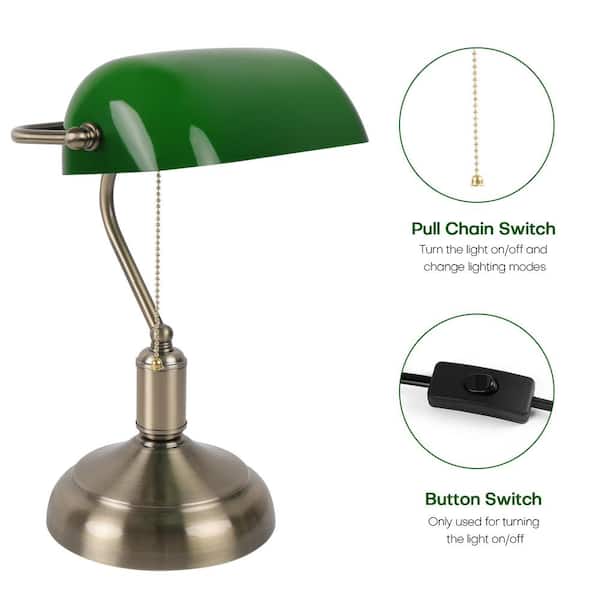 BANKERSLAMP, shiny brass, with green glass