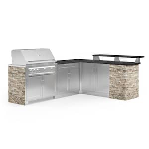 Signature Series Stainless Steel 8-Piece L Shape Outdoor Kitchen Cabinet Set with Liquid Propane Platinum 40 in. Grill