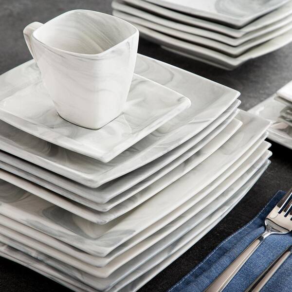 MALACASA Blance 18-Piece Porcelain Marble Gray Dinnerware Set