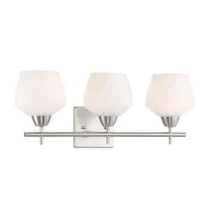Camrin 20.75 in. 3-Light Brushed Nickel Vanity Light with White Glass Shades