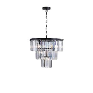 11-Light Black Crystal Island Circle Chandelier for Living Room Dining Room Bedroom Hallway with No Bulbs Included