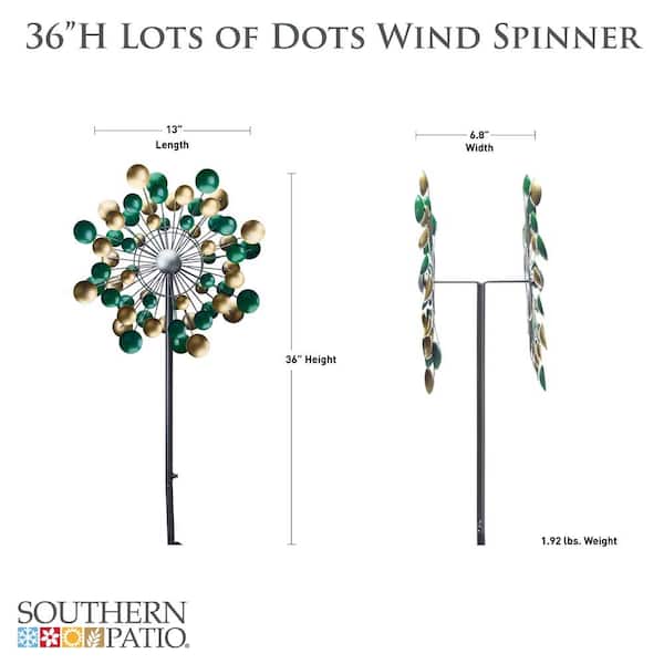 Southern Patio 36 in. H Lots of Dots Dual Kinetic Wind Spinner Yard Stake,  Gold and Green LDC-076964A - The Home Depot