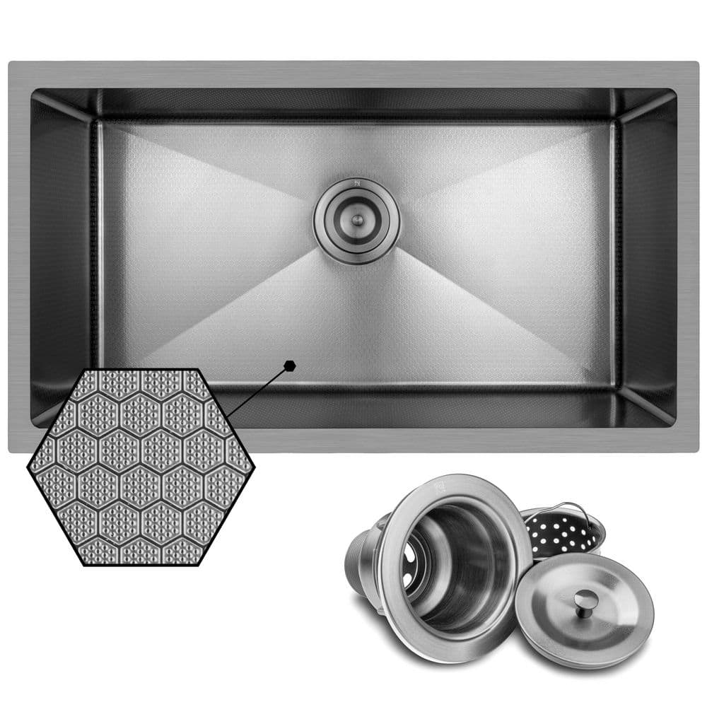 HEX 32 in. Undermount Single Bowl Gunmetal Black Stainless Steel Kitchen Si