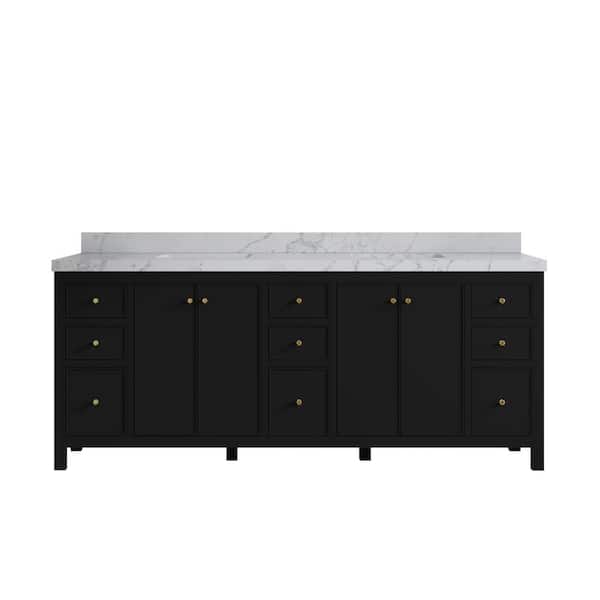 Willow Collections Chicago 84 in. W x 22 in. D x 36 in. H Double Sink Bath Vanity in Black with 2 in. Venatino Qt. Top
