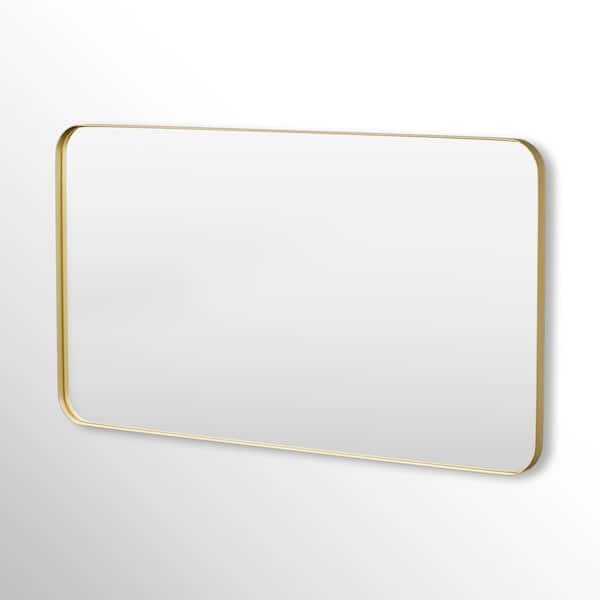 55 in. W x 30 in. H Rectangular Framed Tempered Glass Wall-Mounted Bathroom Vanity Mirror in Gold
