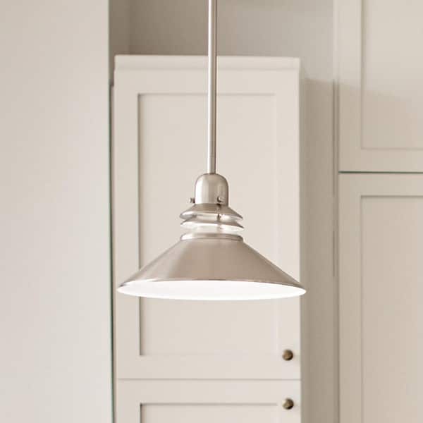 Grenoble 1-Light Brushed Nickel Contemporary Shaded Kitchen Mini Pendant Hanging Light with Metal Shade