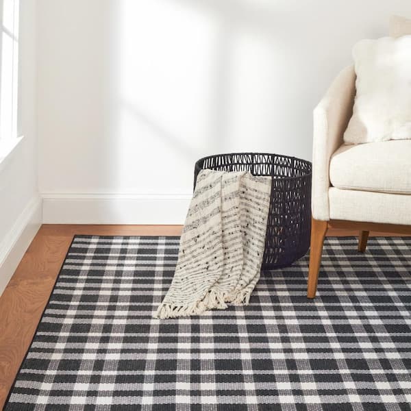 Houston Plaid Machine Washable Black 2.6 ft. x 6 ft. Indoor Area Rug