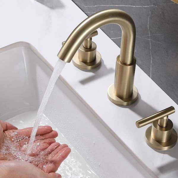 4 in. Centerset Deck Mount 2-Handle 3-Hole Bathroom Faucet with 360° Swivel Spout in Brushed Gold