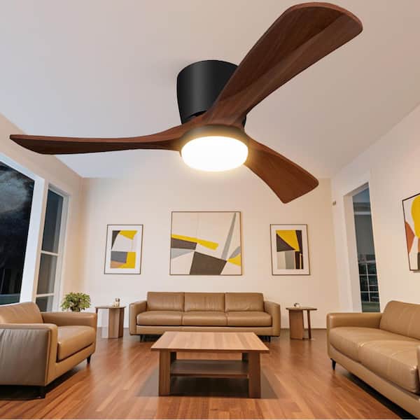 52 in. Smart Indoor Black Ceiling Fan with LED Light and App Remote Control 3 Colors Adjustable and Reversible DC Motor