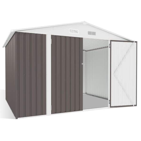 Sizzim Gray 9.6 ft. W x 7.8 ft. D Storage Metal Shed with Lockable Doors, Vents, Galvanized Steel Frame for Patio (67 sq. ft.)