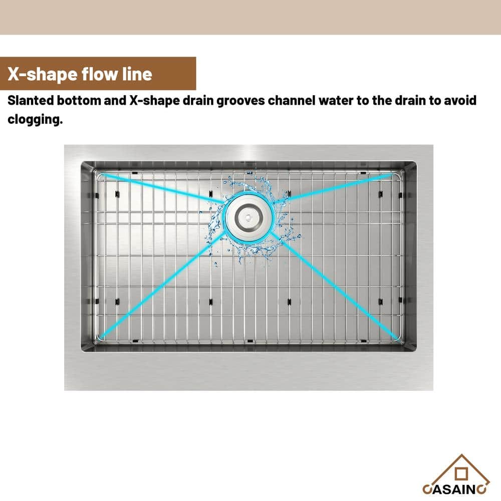 33'' Brushed Stainless Steel Farmhouse Single Bowl Kitchen Sink