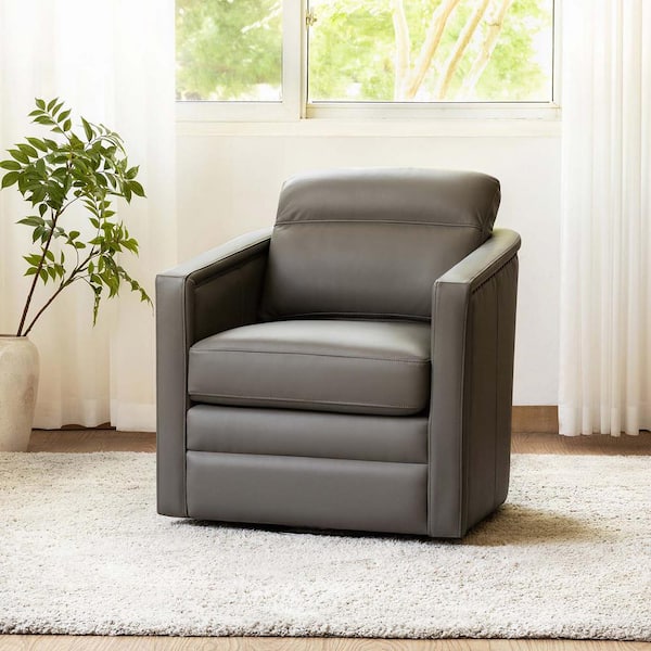 ARTFUL LIVING DESIGN Elvira 28.74 in. Wide Grey Genuine Leather Swivel Chair with Squared Arms