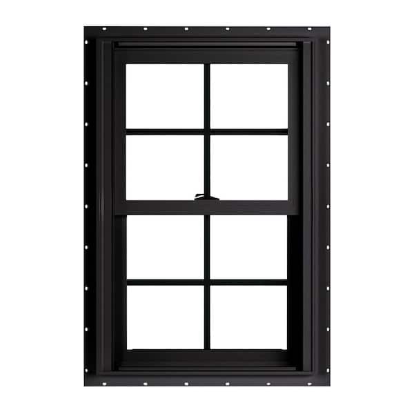 American Craftsman 23.75 in. x 36 in. 70 Series Low-E Argon Glass Double Hung No J Black Vinyl Fin Window with Grids, Screen Included
