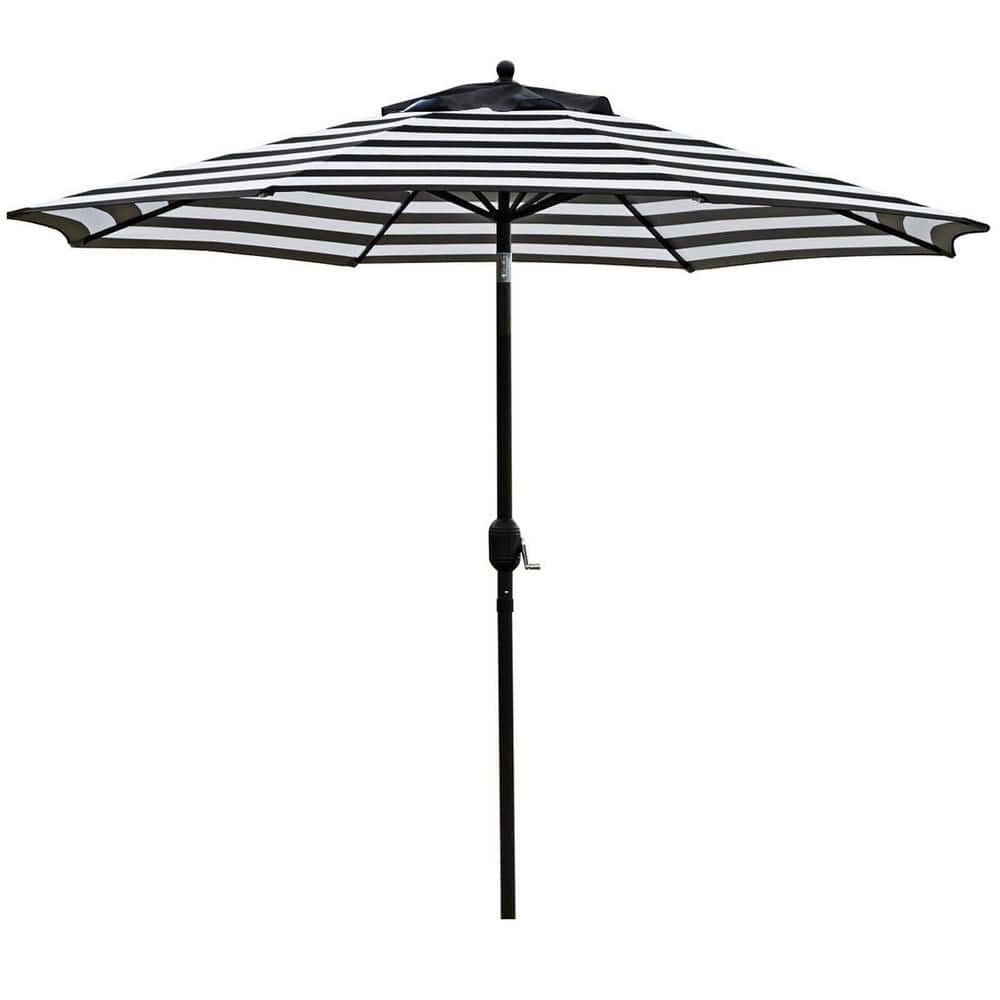 9ft. Aluminum Pole Market Push Button Tilt Patio Umbrella in Black and Whit