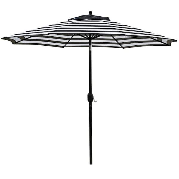 Unbranded 9ft. Aluminum Pole Market Push Button Tilt Patio Umbrella in Black and White Stripes