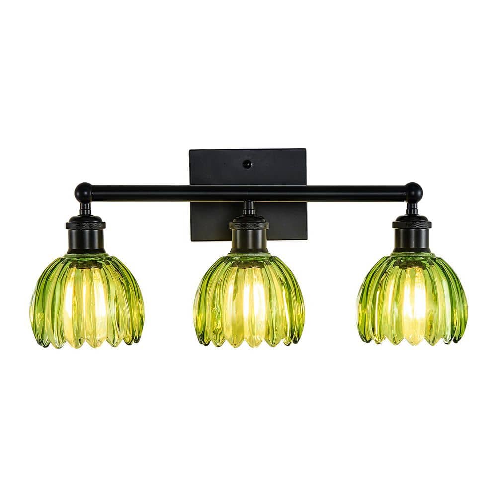 19.6 in. 3-Light Modern Black Bathroom Vanity Light with Green Ribbed Glass Shade price history on PriceWatchPro
