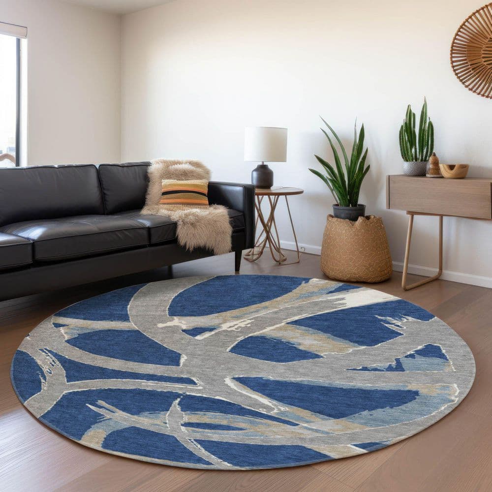 Mayfield Premium Machine Washable Abstract AMF1022 Navy 8 ft. x 8 ft. Round Rug price history on PriceWatchPro