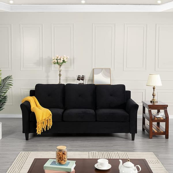 HOMESTOCK Button Tufted Sofa - Affordable Black Modern Sofa for Budget ...