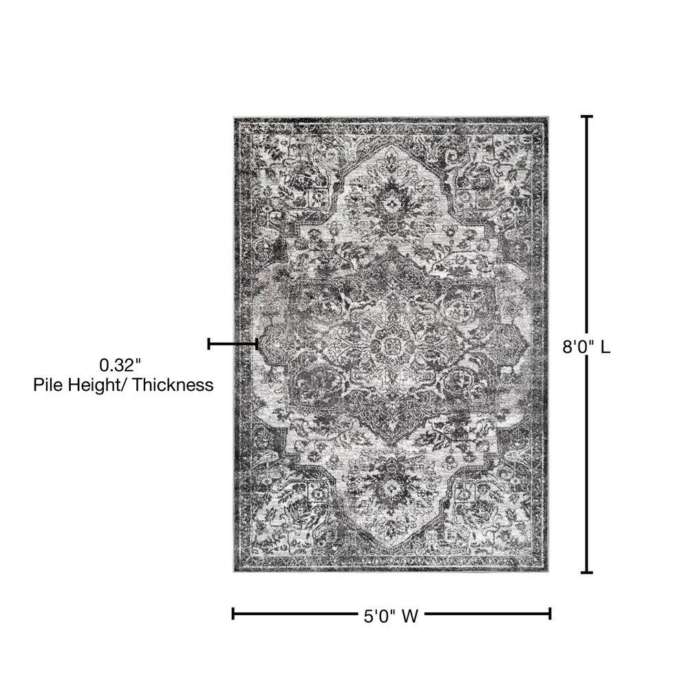 Gray Medallion Synthetic Easy Care Area Rug