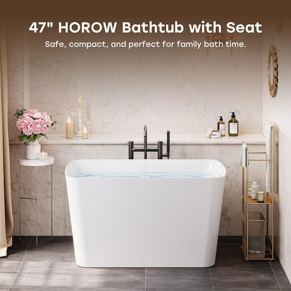 HOROW 47 in. x 26.8 in. Soaking Bathtub with Side Drain in White