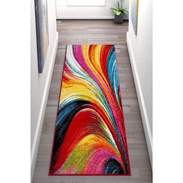 Viva Pleasure Multi Color Modern Abstract Lines 2 ft. 3 in. x 7 ft. 3 in. Runner Rug