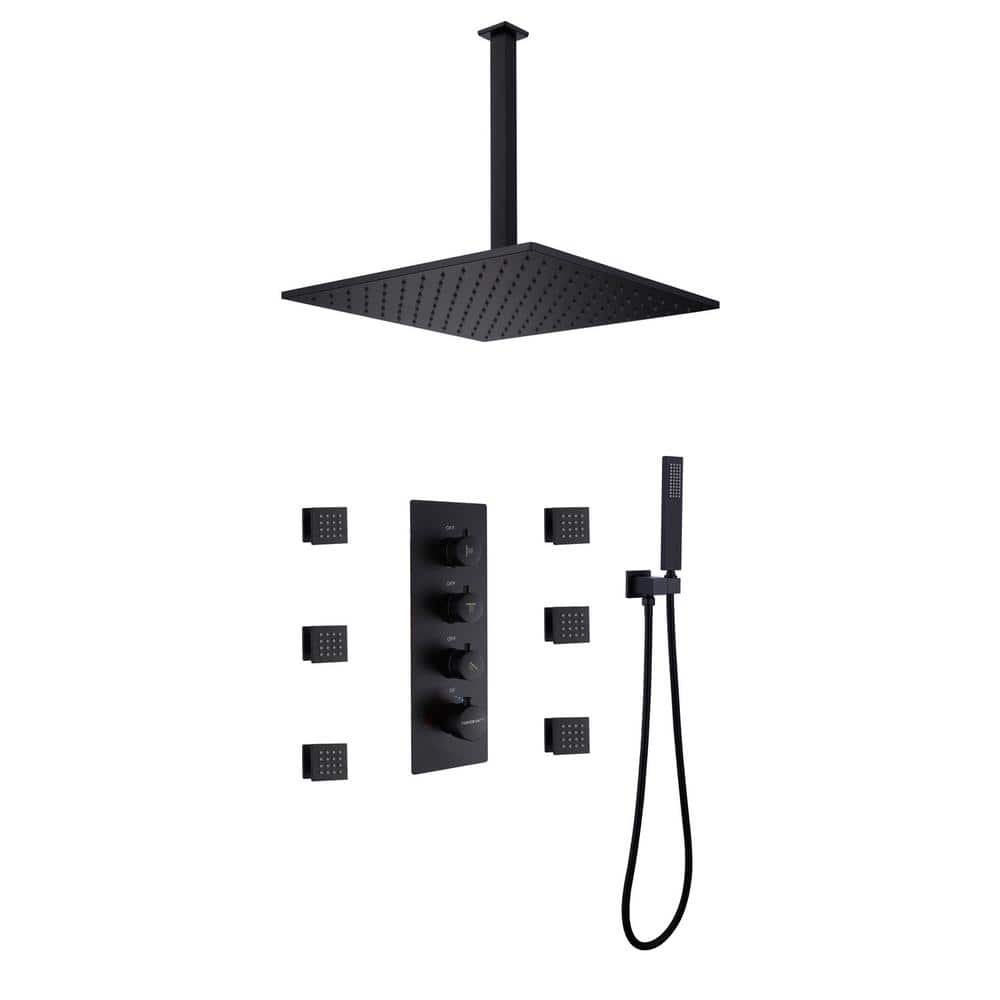 Luxury 12 in. 6 -Jet Thermostatic Mixer Shower System Combo Set Shower Head