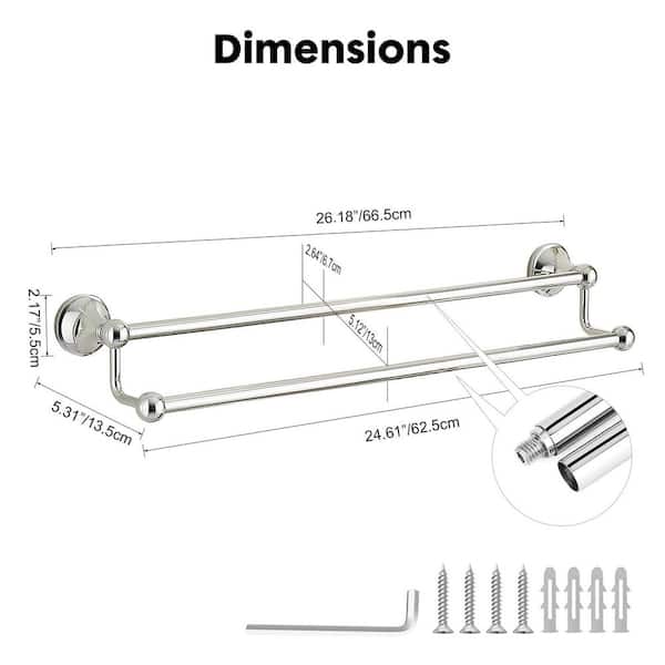 24 in. Wall Mounted Double Towel Bar in Chrome, for Bathroom, Powder Room and Guest Bath Towel Hanging