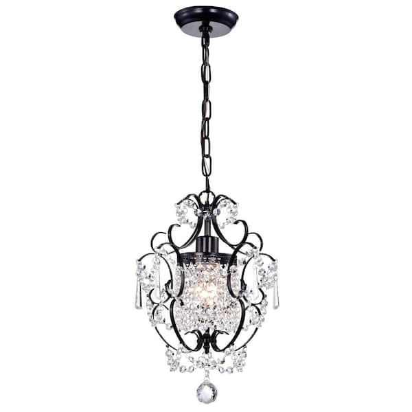 Warehouse of Tiffany Ava 11 in. Black Indoor Crystal Chandelier with Shade