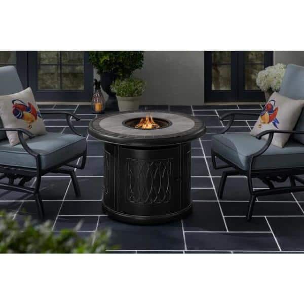 Home Decorators Collection St. Charles 36 in. x 25 in. Round Steel Liquid Propane Black Fire Pit Table