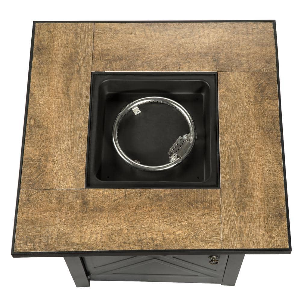 Black Steel Square Propane Fire Pit Table with Ceramic Top
