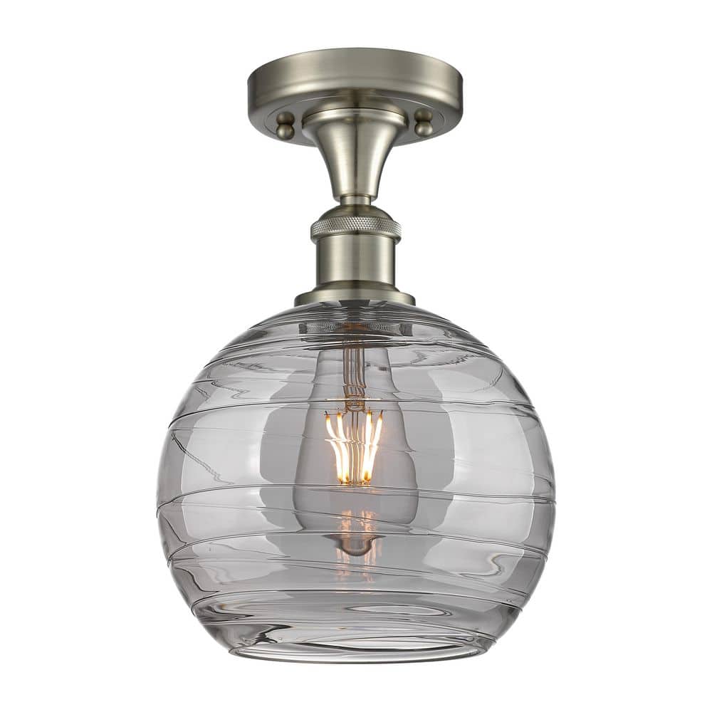 Athens Deco Swirl 8 in. 1-Light Brushed Satin Nickel Industrial Semi-Flush Mount with Smoked Glass Shade price history on PriceWatchPro