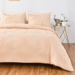 Shatex Tufted Comforter Set King- 3 Piece All Season Ultra Soft Polyester Bedding Comforters- Rhombus Pattern, Beige