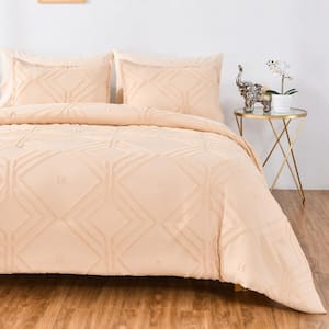 Shatex Tufted Bed-in-A-Bag Comforter Bedding Set- 7 Piece King All Season Ultra Soft Polyester - Rhombus Pattern, Beige