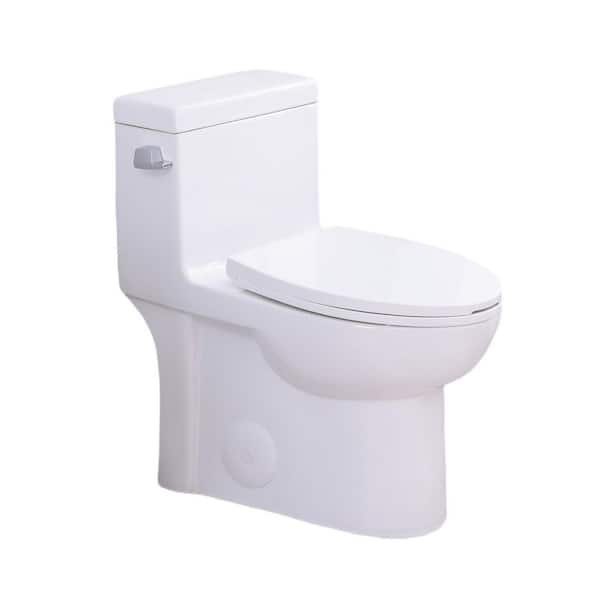 CATALINA 1.28 GPF Side-single-flush Elongated 1-Piece Toilet in Gloss White with Water-Saving Soft Closing, Seat Seat Included