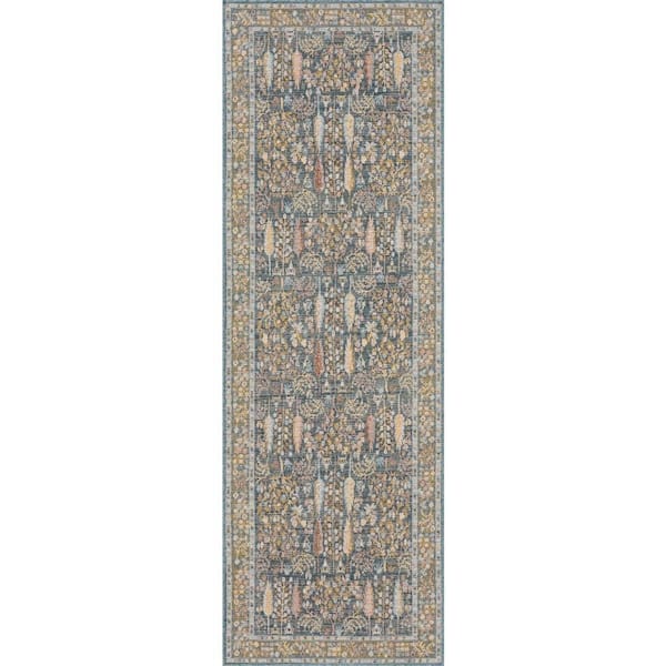 Delyra Traditional Blue 3 ft. x 8 ft. Outdoor Runner Rug